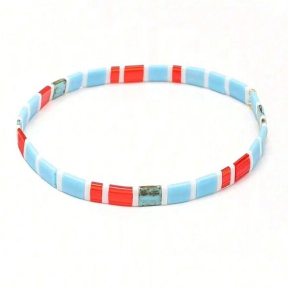 Colorful Beaded Chicklet Bracelet Tila beads / Bracelet perles de Tila élastique - Picture 1 of 5